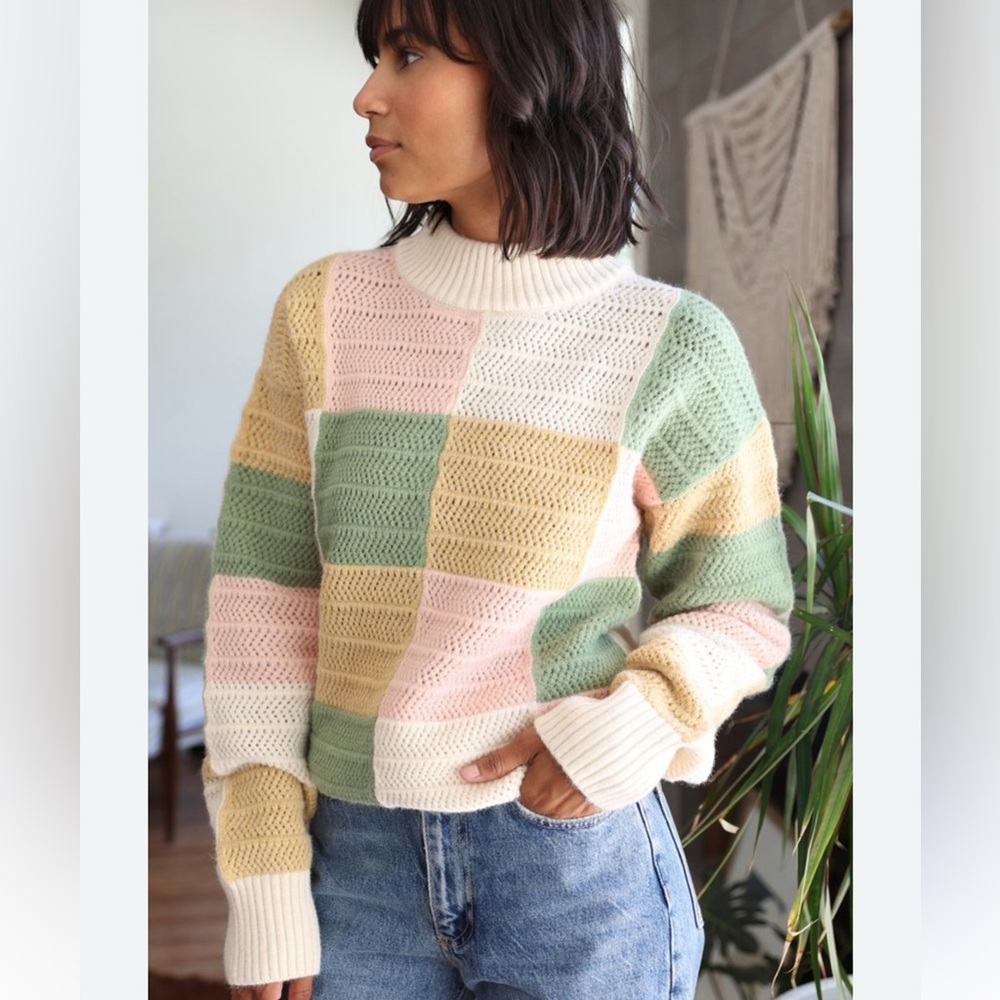 2100. NWT. Greylin, Gwen Patchwork Knit Sweater Multi, Size S